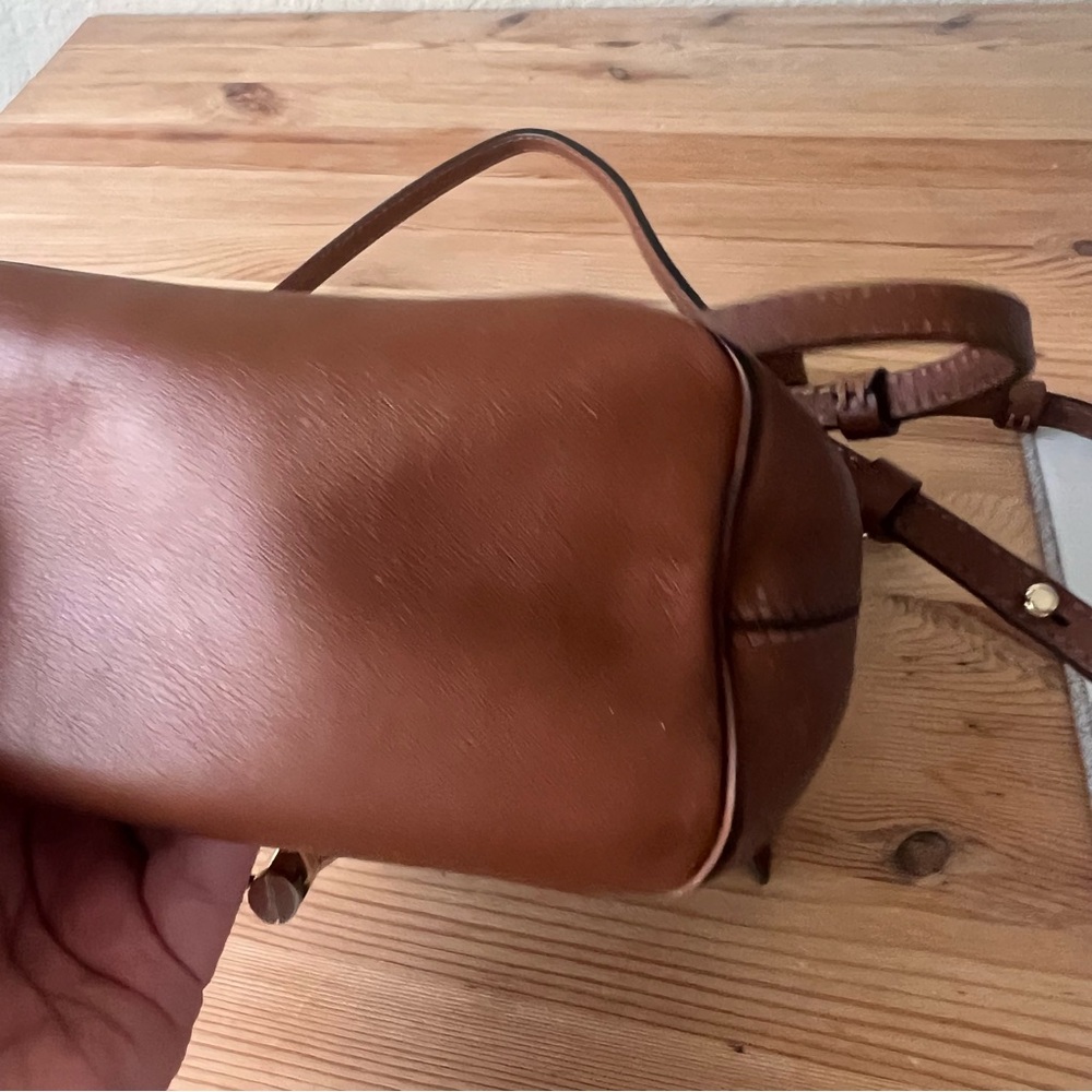 Chloe Faye Mini Backpack Tobacco Brown Suede Leather Gold Circle Hardware - Picture 12 of 15